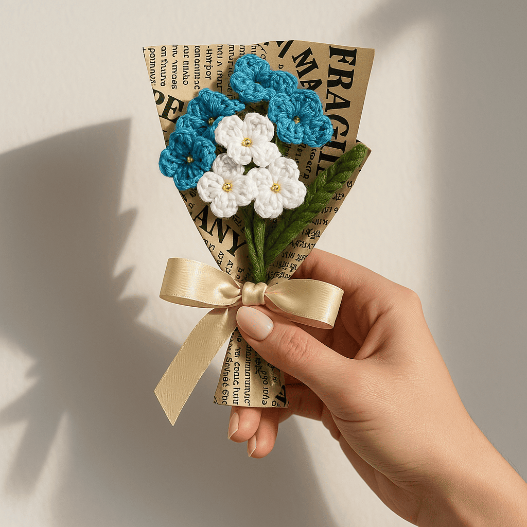 White Blue Crochet Blossoms