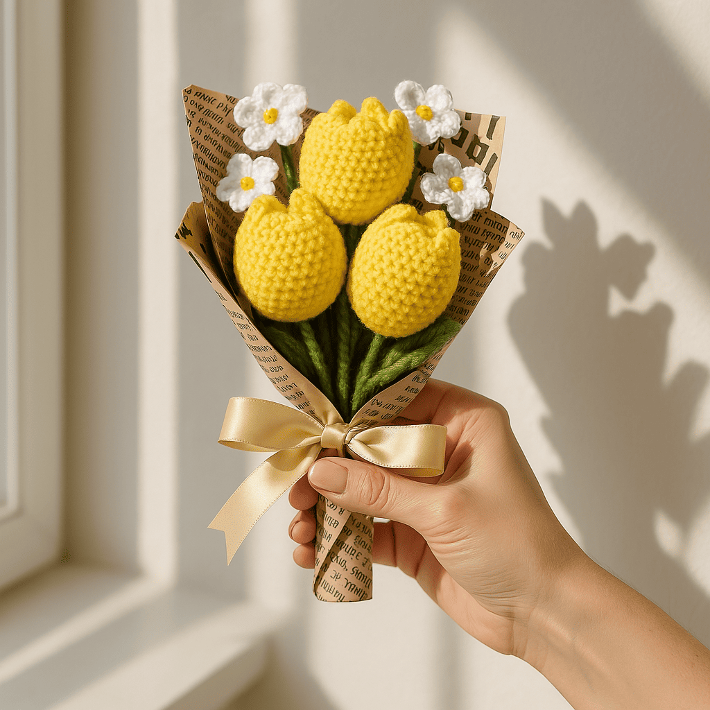 Yellow Tulip Crochet Bouquet