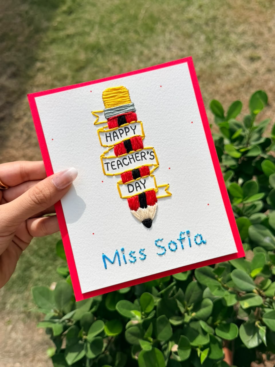 Teachers Day Pencil Banner Thread Card