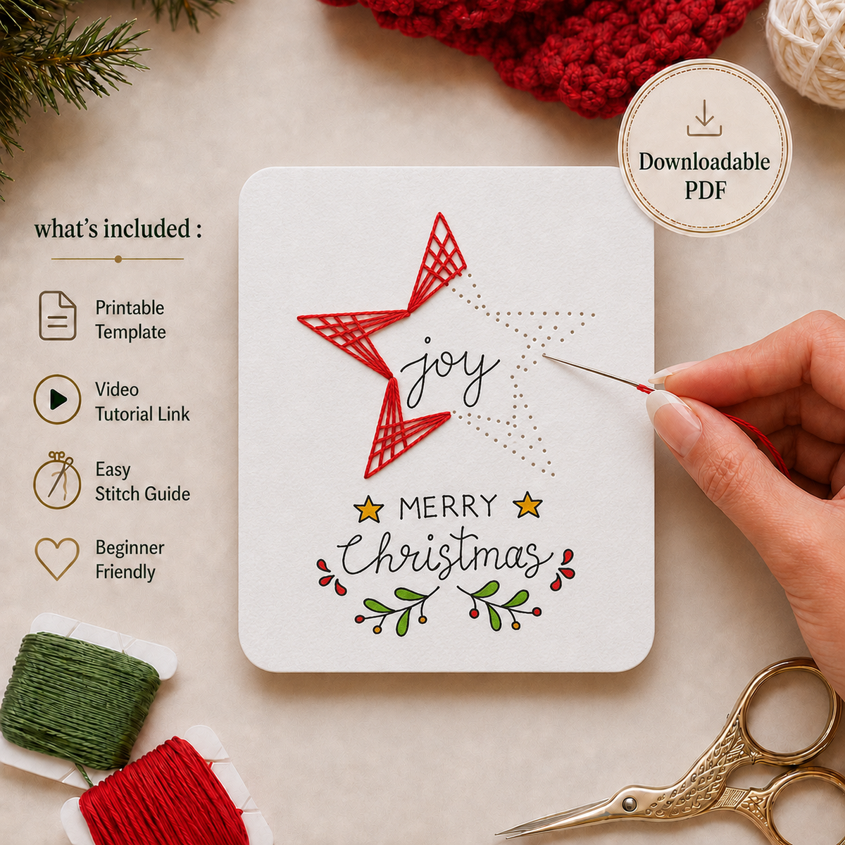 Christmas Star Thread Card Template