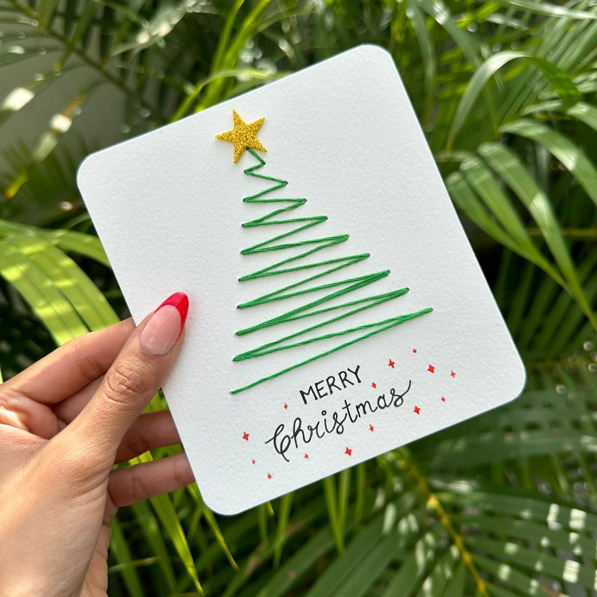 Green Christmas Tree Thread Card