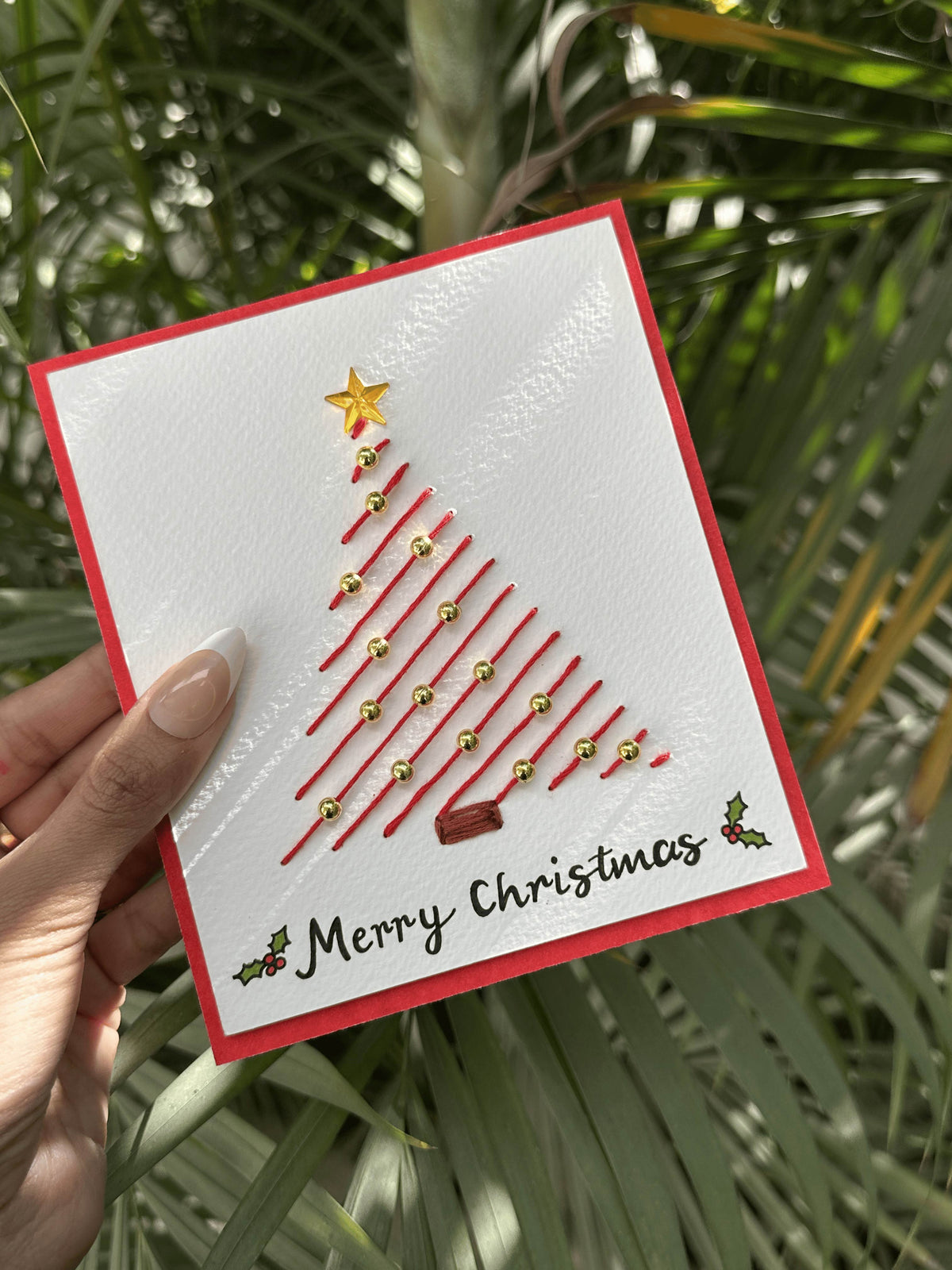 Red Thread Christmas Tree Card