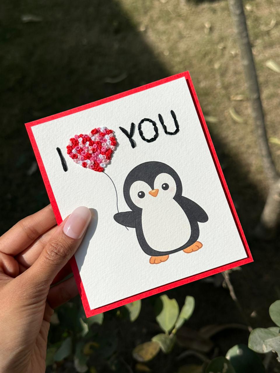 Penguin Thread heart Card