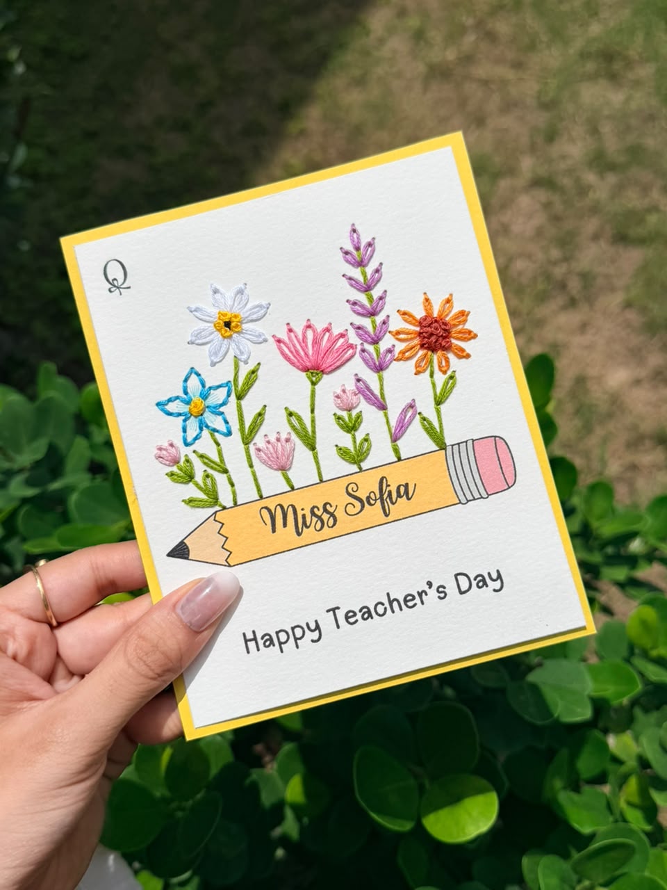 Teachers Day Floral Thread Card