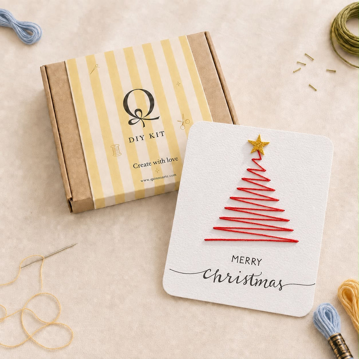 Red Christmas Tree Thread Card DIY Kit