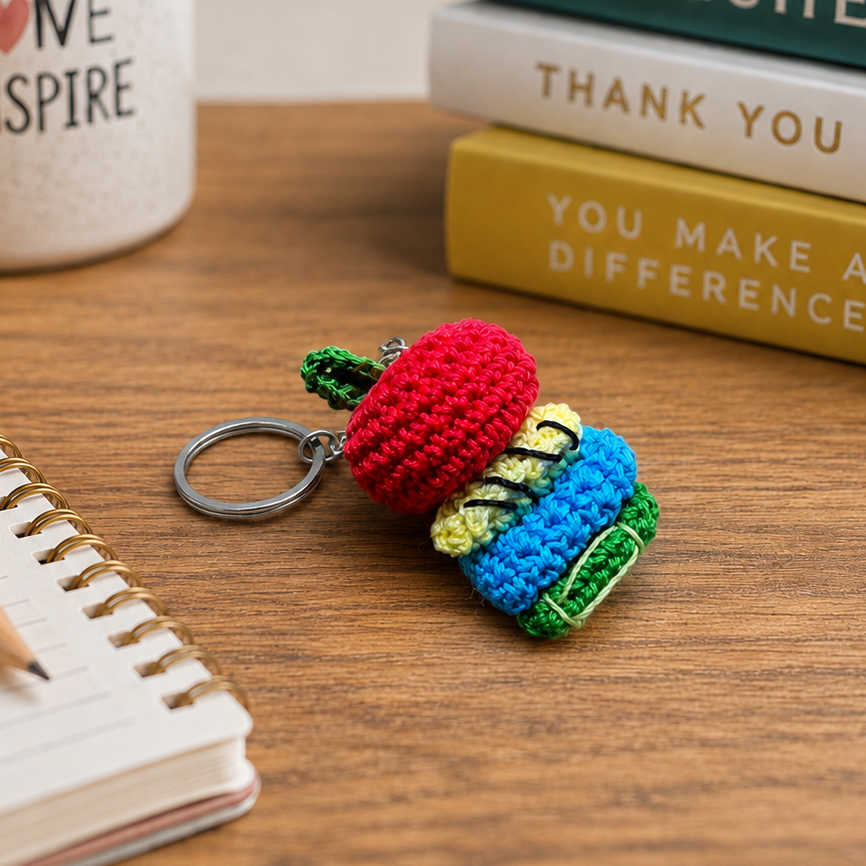 Teachers Book Stack Crochet Keychain